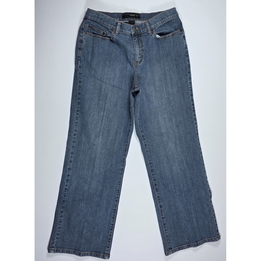Venezia Petite Wide Leg Jeans Size 14P Medium Wash Denim Stretch V-Stitch Pocket